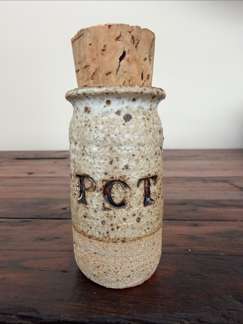 Vintage Handmade Pottery POT Jar with Cork Stopper.